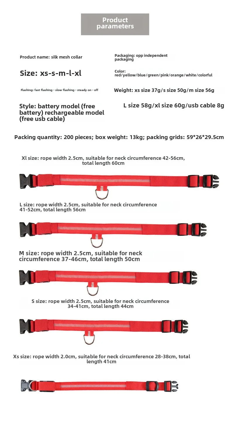 Nylon LED Dog Collar Rechargeable Glow Safety