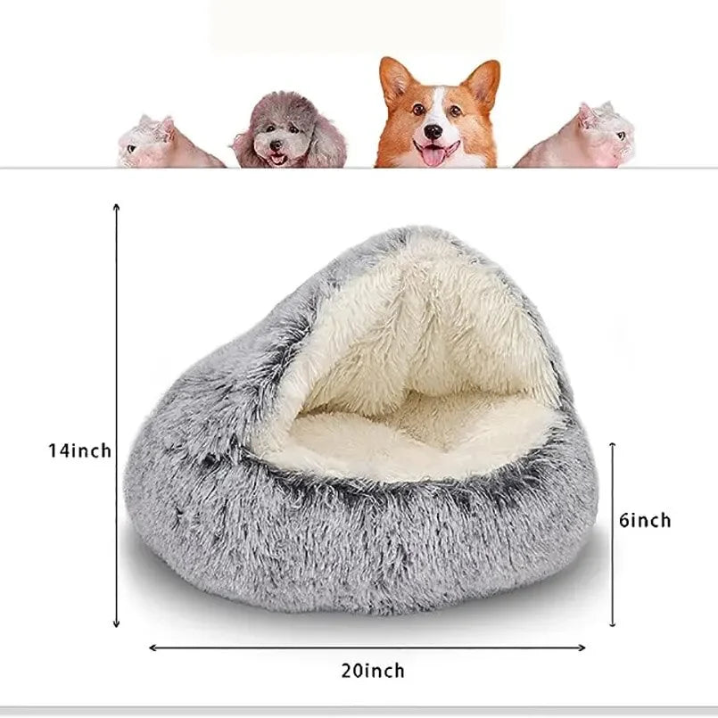 Soft Plush Round Cave Bed For Pets