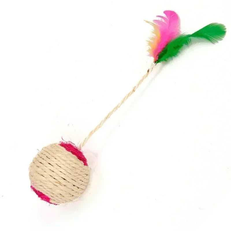 Interactive Sisal Cat Toy with Feather Ball