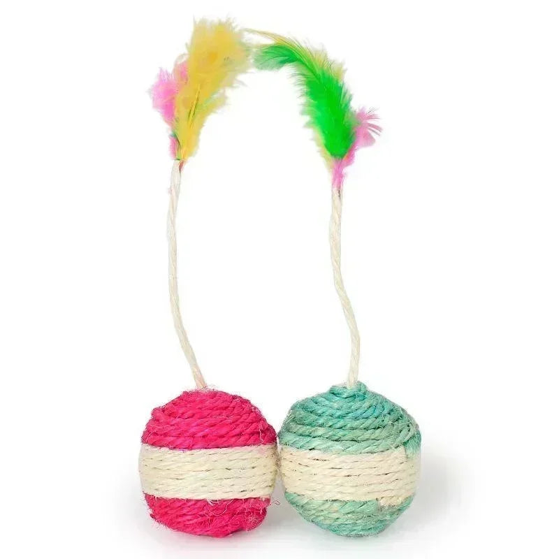 Interactive Sisal Cat Toy with Feather Ball
