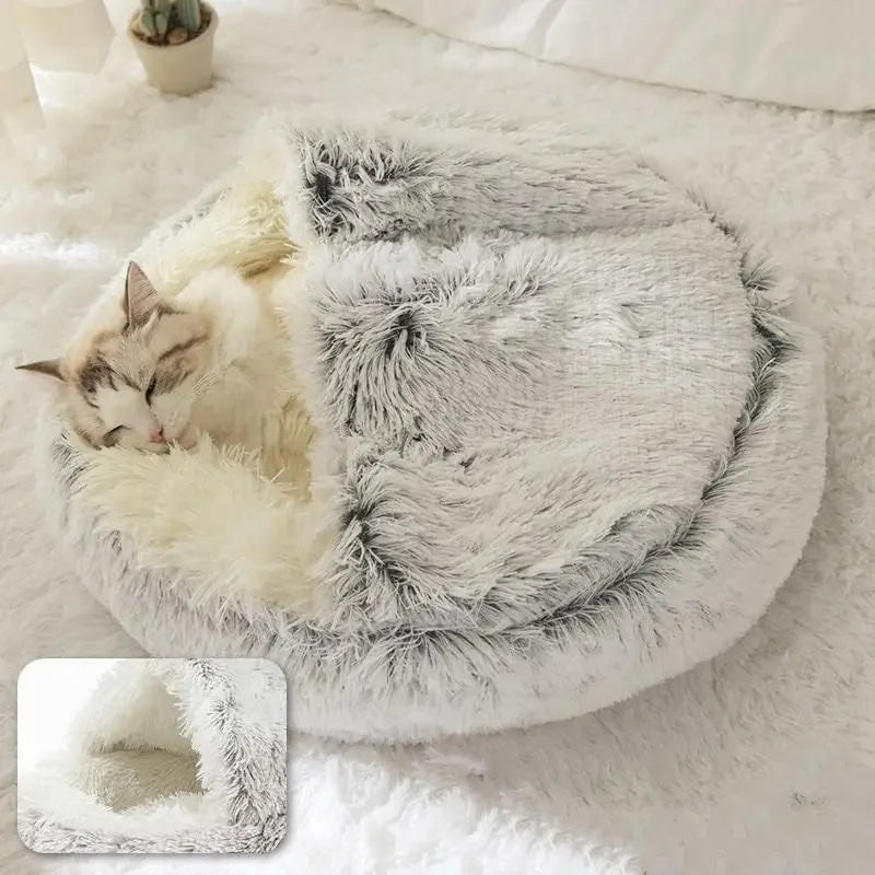 Soft Plush Round Cave Bed For Pets