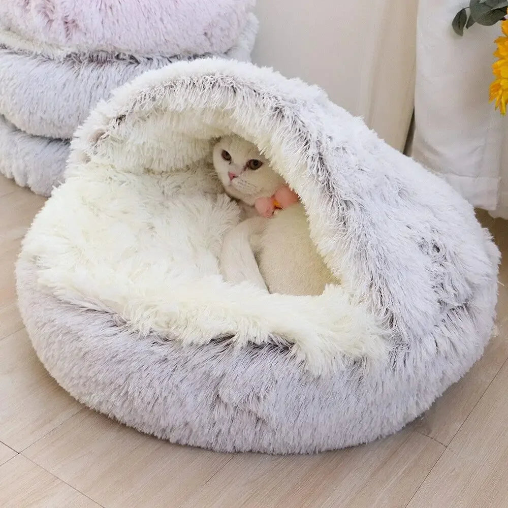 Soft Plush Round Cave Bed For Pets