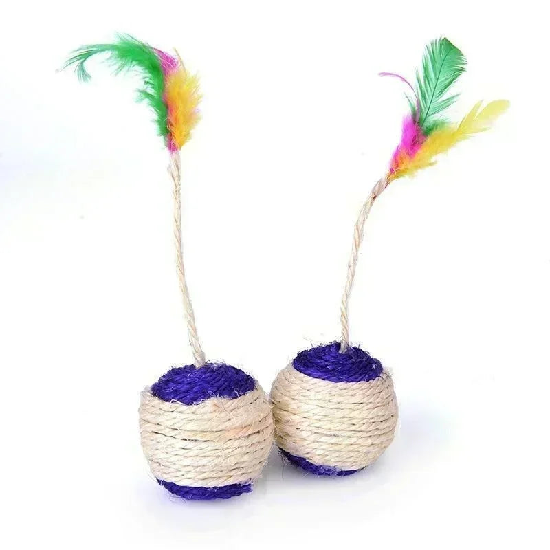 Interactive Sisal Cat Toy with Feather Ball