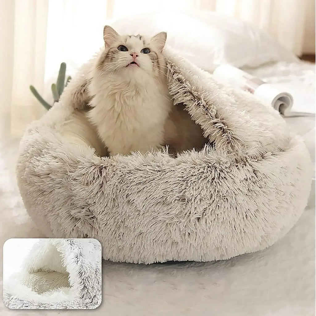 Soft Plush Round Cave Bed For Pets